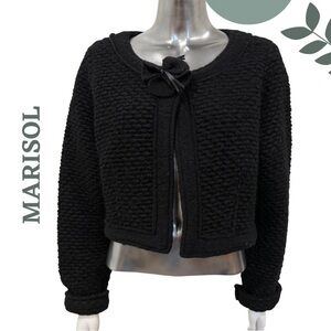 Marisol Made in Italy Mohair-Blend Black Cropped Sweater Jacket | XL